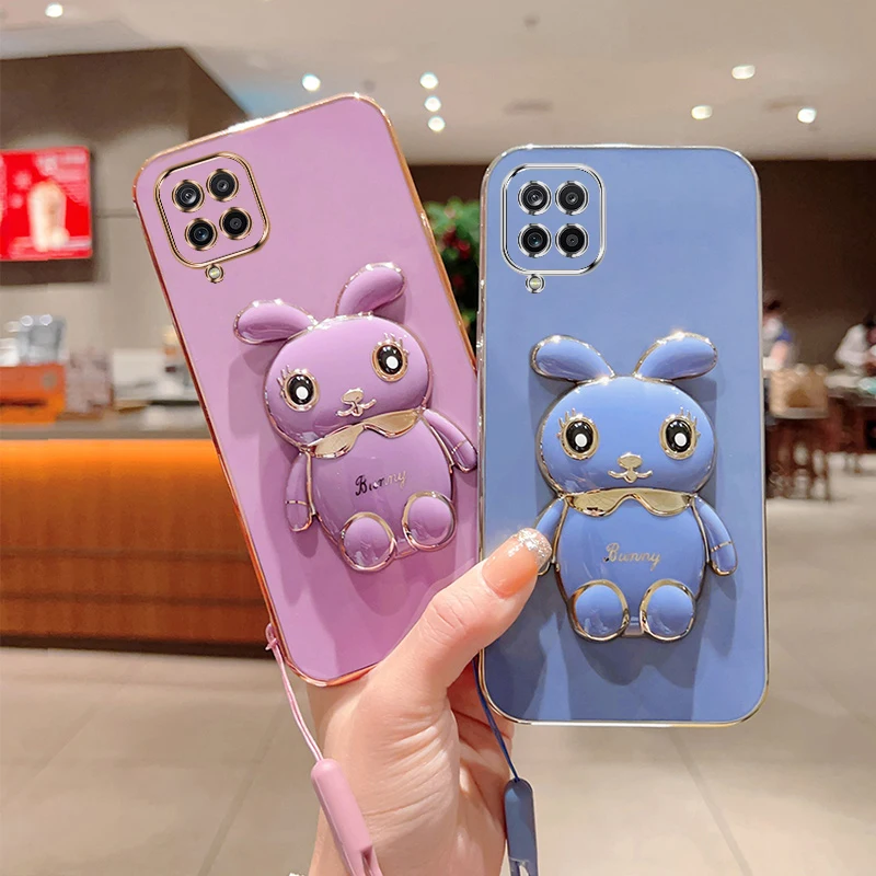 

Phone Case for Samsung Galaxy A12 Samsung Galaxy A11 Samsung Galaxy A10s A10 A07 Plating Square Rabbit Holder Phone Case Cover