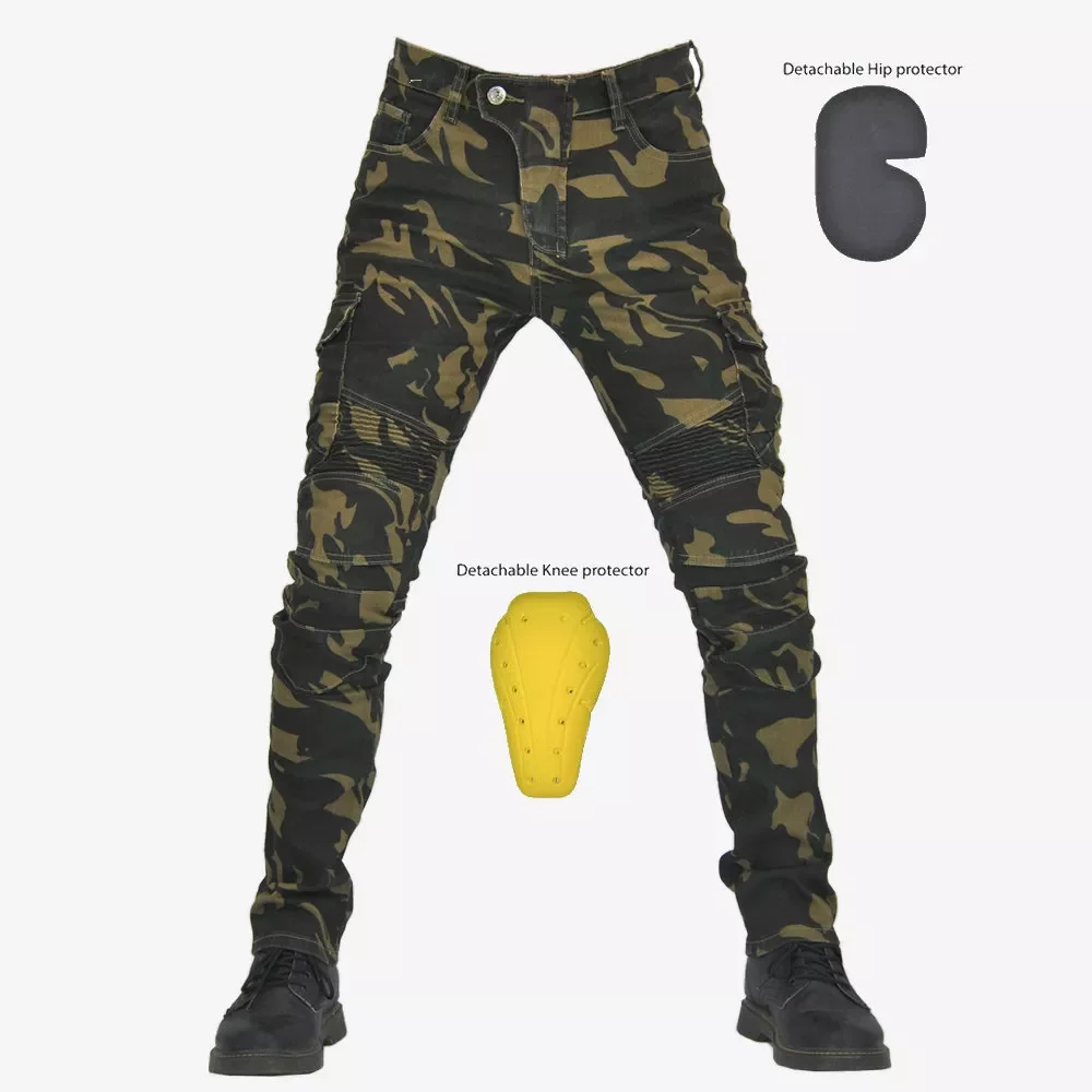 Enlarge Camouflage Motorcycle Pants Anti-fall Hidden Protective Gear Motocross Zip pocket Pants Thin Summer Riding Trousers
