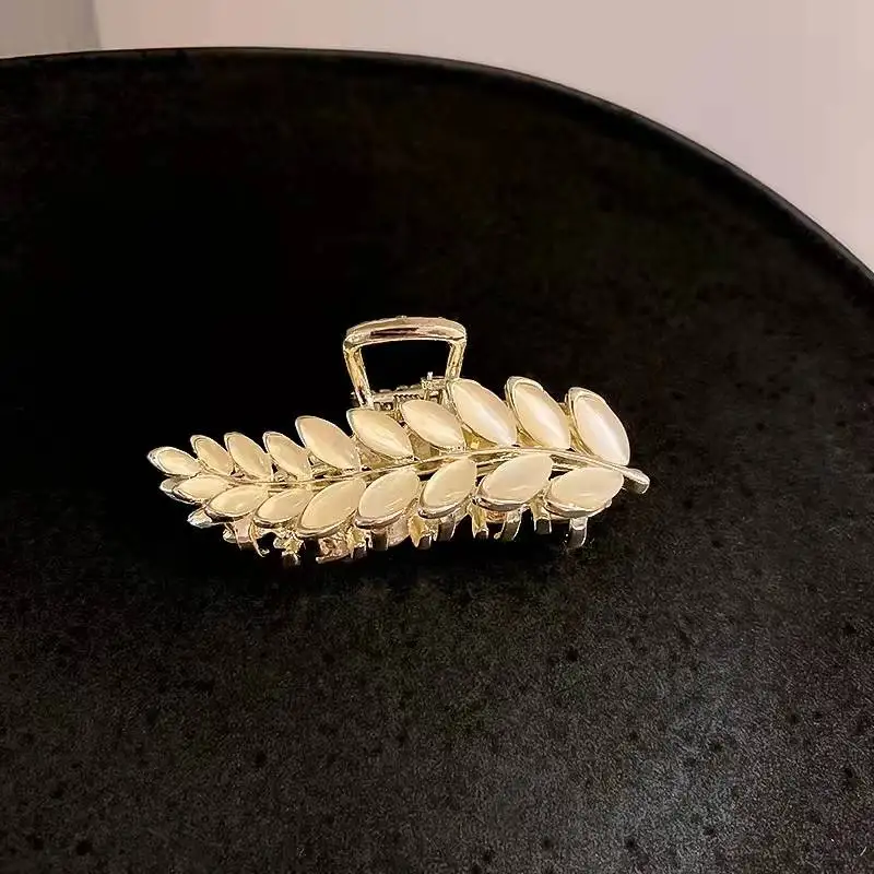 

Diamond-studded opal leaves hair clip back head elegant temperament shark clip pan hair girl clip hair ornament free shipping