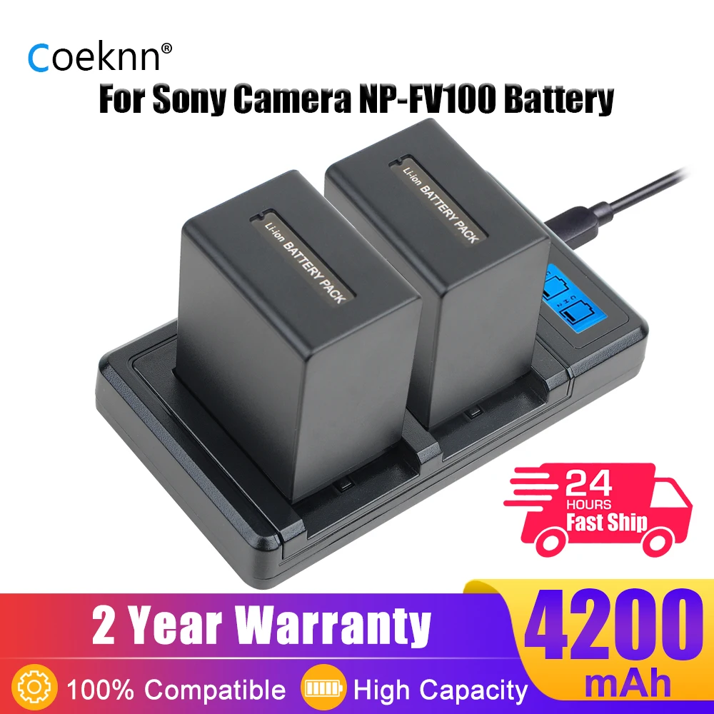 

Coeknn 4200mAh NP-FV100 Battery+LCD USB Dual Charger for Sony NP-FV30 NP-FV50 NP-FV70 HDR-CX455 CX675 CX260 FDR AX33 AX53 AX100