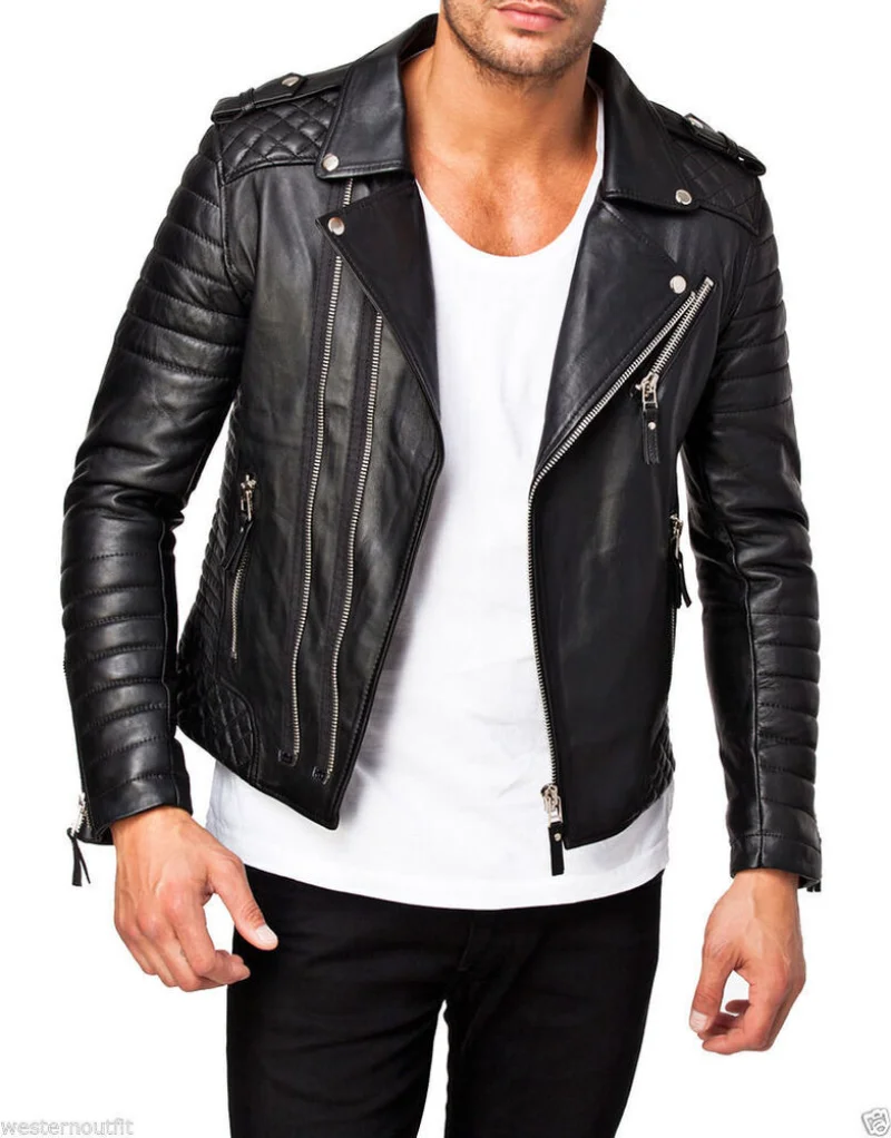 Men's Leather Leather Jacket Asymmetrical Fit New European and American Fashion Trend