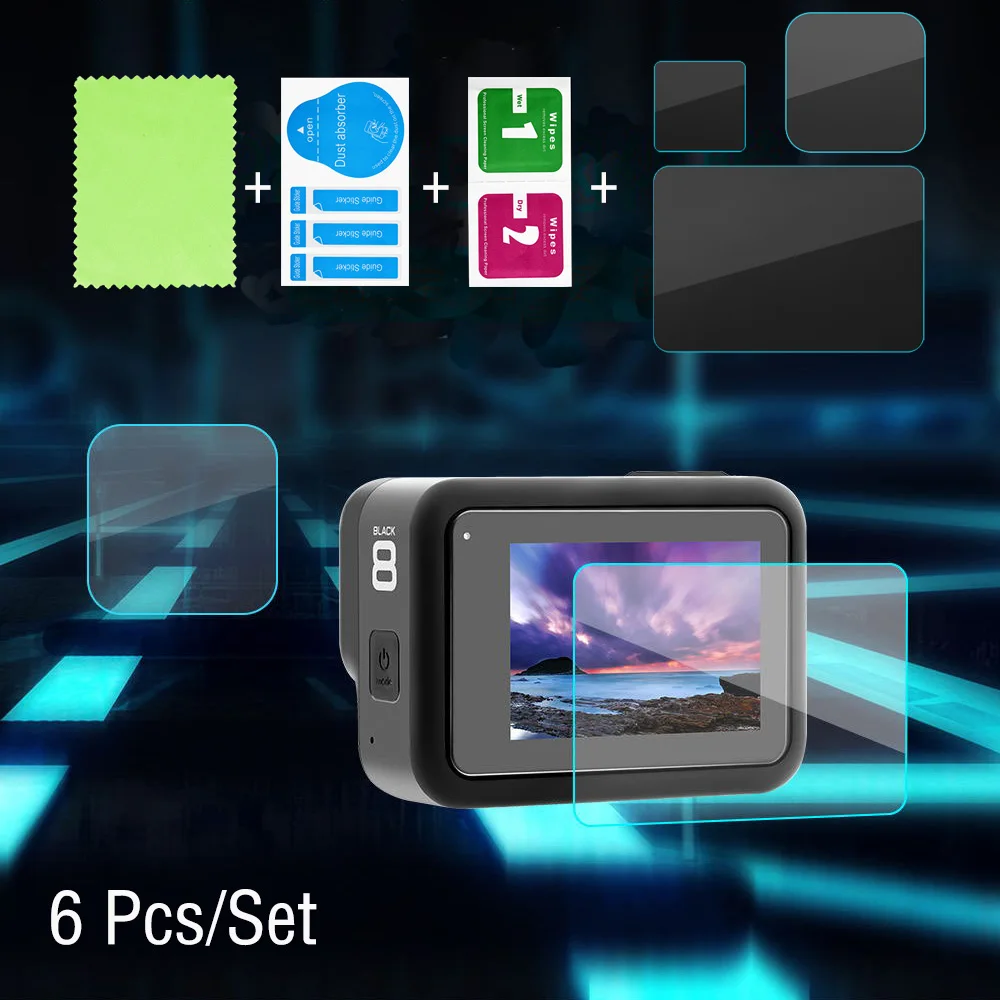 Закаленное стекло для защиты экрана для GoPro Hero 8, Черная защитная пленка для объектива для Gopro8 Go pro 8 6 шт./компл.