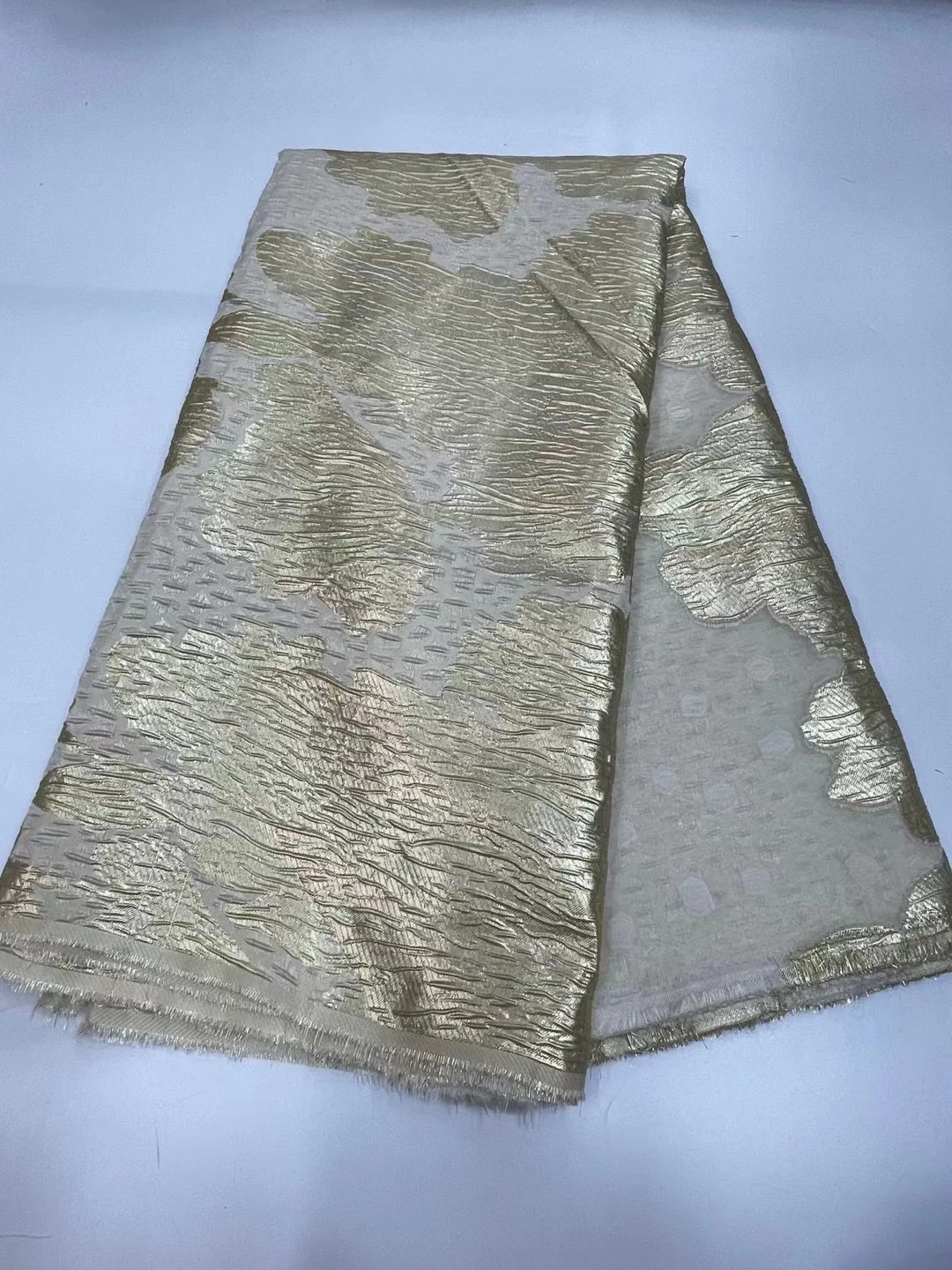 

African New Arrival Satin Brocade Lace 5 Yards Fabric Nigeria High Quality Gilding Jacquard Fabric French For Wedding Prom Dress