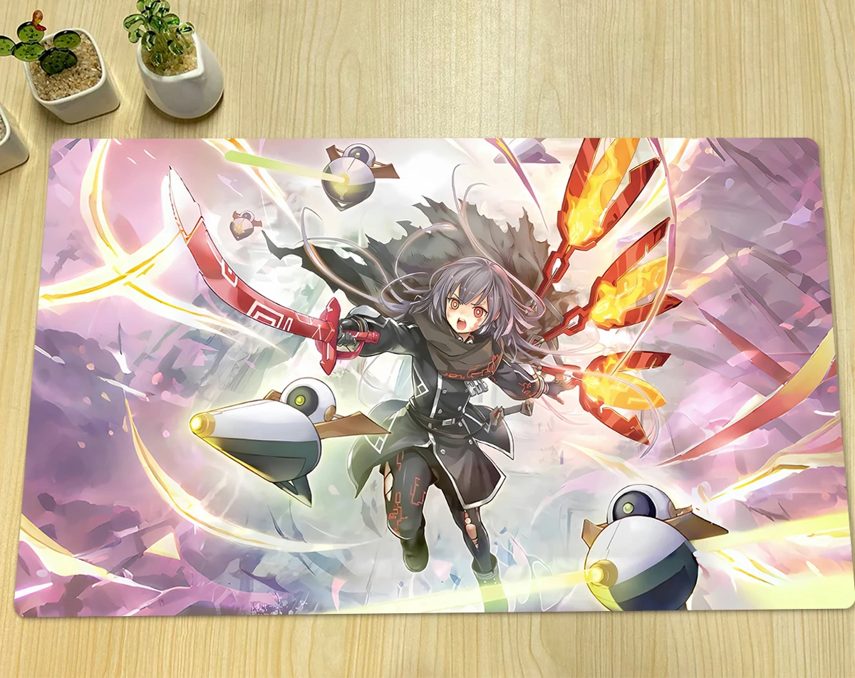 Фото YuGiOh Playmat Sky Striker Ace- Hayate TCG CCG Коврик для настольной игры Коврик для торговых карточных игр Резиновый коврик для мыши Бесплатная сумка 600x350x2 мм №1