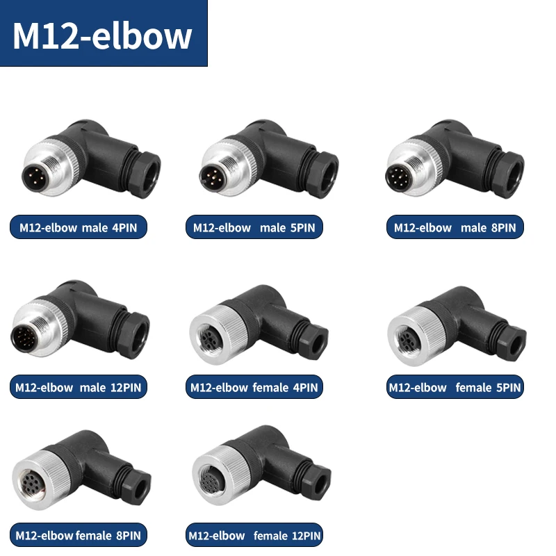 

5/10/20Pcs M12 Sensor Elbow Bent Connector Waterproof Head Male Female Aviation Plug Screw Threaded Coupling 3 4 5 8 12Pin