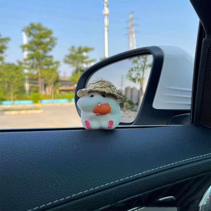 

Милый Хомяк С Соломенной Шляпой, Автомобильный Орнамент, Декоративный Аксессуар Для Интерьера Приборной Панели