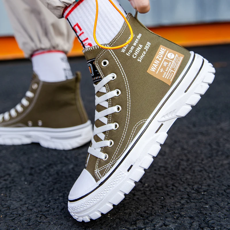 Men's Canvas Shoes Street Style Women's Sports Shoes Vulcanized Flat Shoes Spring and Autumn High Top Casual Shoes Zapatos Mujer
