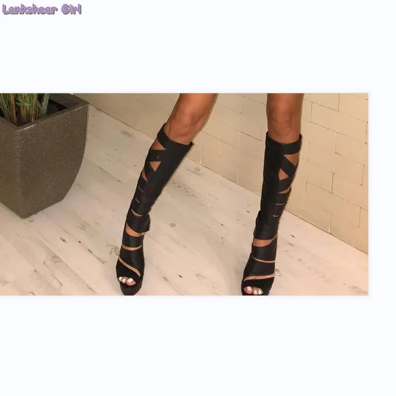 

Новинка 2022, женская обувь, черные сандалии на платформе до колена, сандалии с открытым носком на высоком каблуке-шпильке, летняя обувь для вечеринки, распродажа