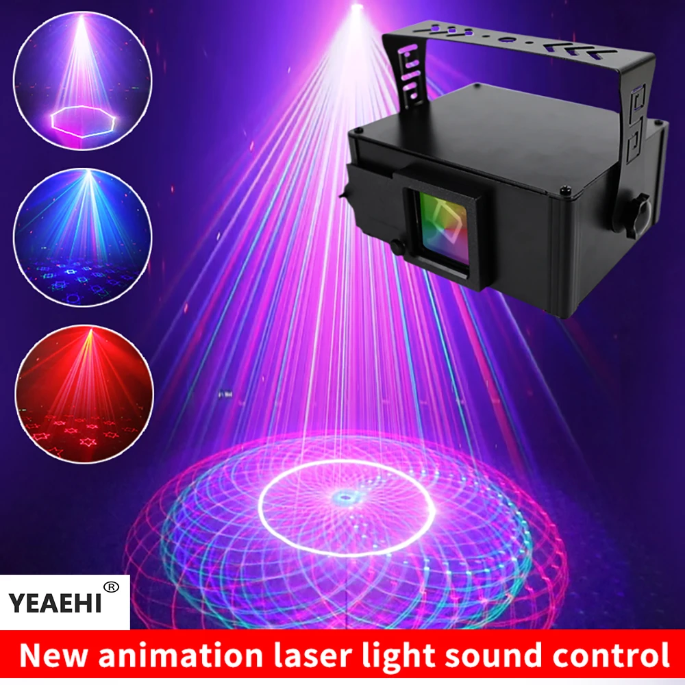 

4D Animation DMX DJ Disco Professional Stage Light Voice Controlled Strobe Party Light RGB Laser Projector for Club Bar