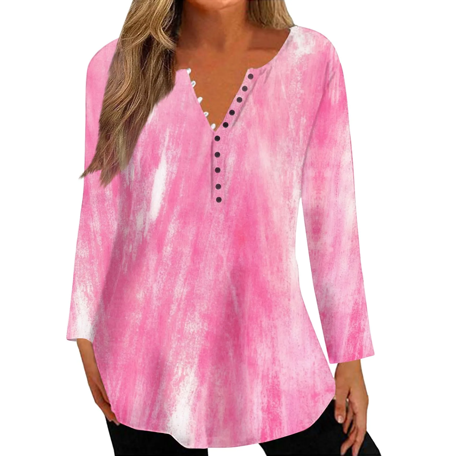 

Women'S Shirt Loose Button Gradient Printed Long Sleeved T-Shirt Autumn Loose Sweatshirt Women Korean Fashion Casual Hoodies