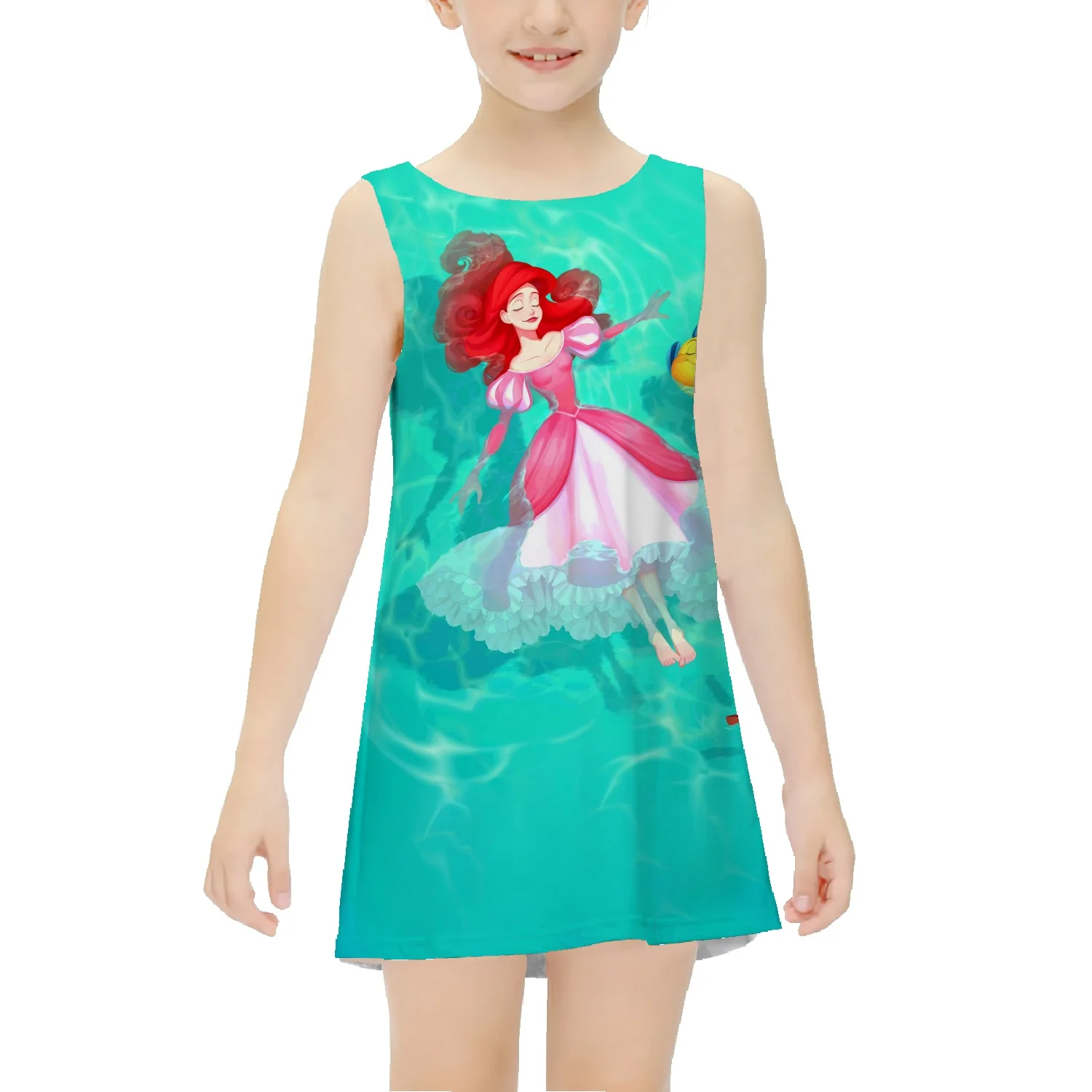 

Disney Ariel Girls Striped Tank Top Dress Summer Loose Children's Girls Baby Skirts Mid Length Sleeveless Dress