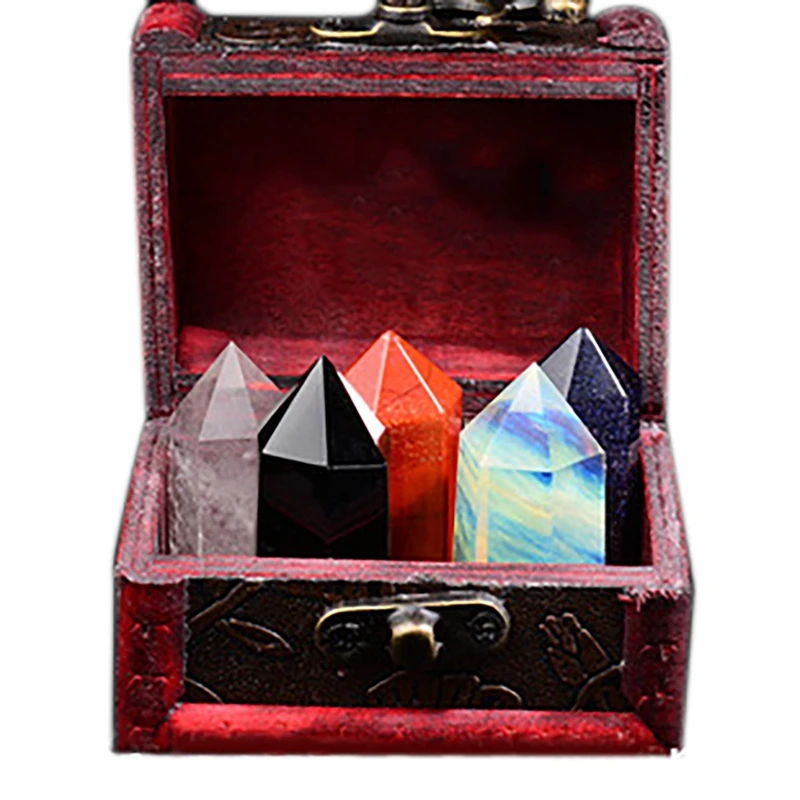 

Practical Healing Crystal Wands With Gift Box Amethyst Rose Clear Quartz Tiger Eye Chakra Stones Decor For Home Desk Office