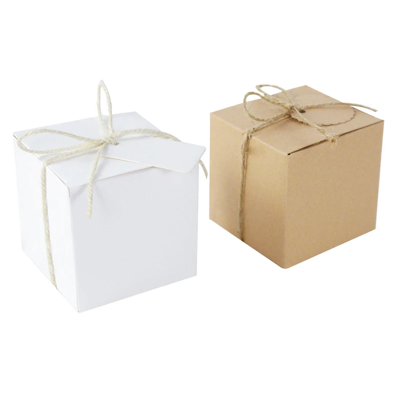 Es 10pcs Kraft Paper Cube Boxes With Tag For Gifts Crafting Cube Boxes Easy Assemble Boxes For Party Favor