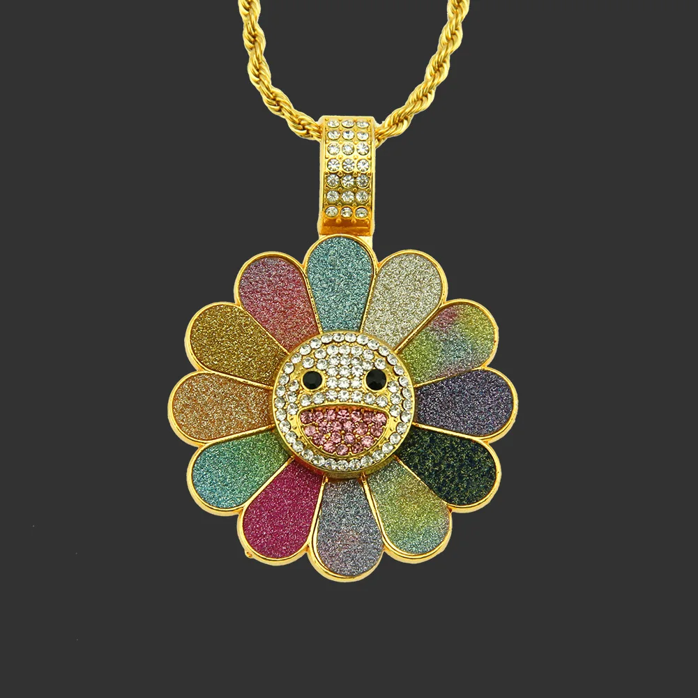 

Новинка 2022, вращающийся кулон в виде подсолнуха, ожерелье с подвесками для пар, Трендовое ожерелье в стиле хип-хоп для мужчин и женщин, роско...