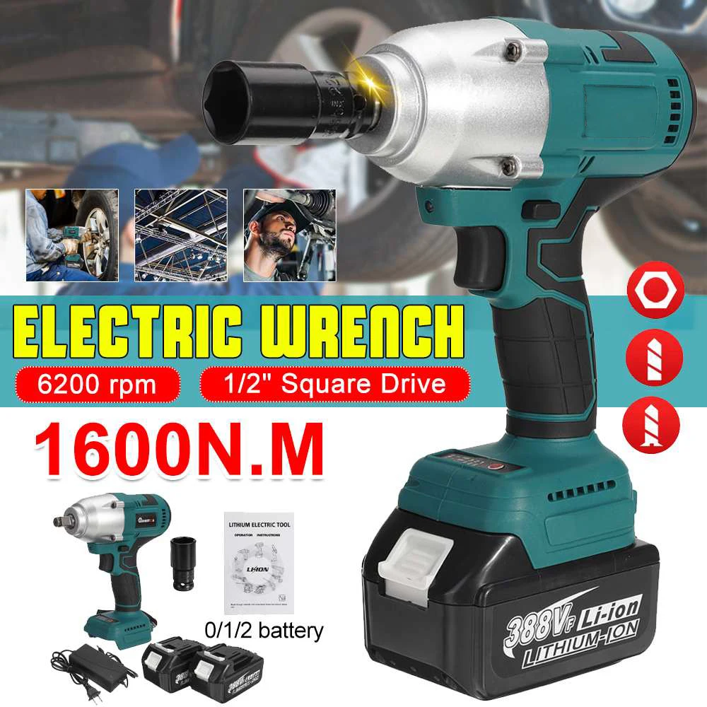 

1600N.M Torque Brushless Electric Impact Wrench 1/2 Socket Cordless Wrench Screwdriver Power Tools for Makita 18V Battery