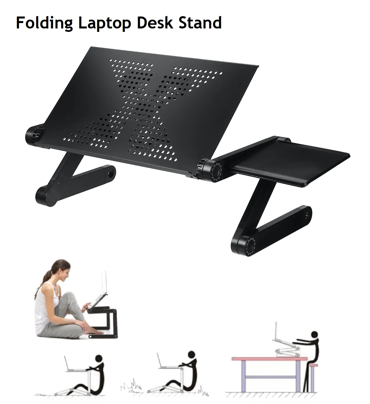 

Folding Laptop Desk Stand, Portable Computer Desk With Cooling Fans Mouse Pad For 17'' Computer Can be Used in Bed