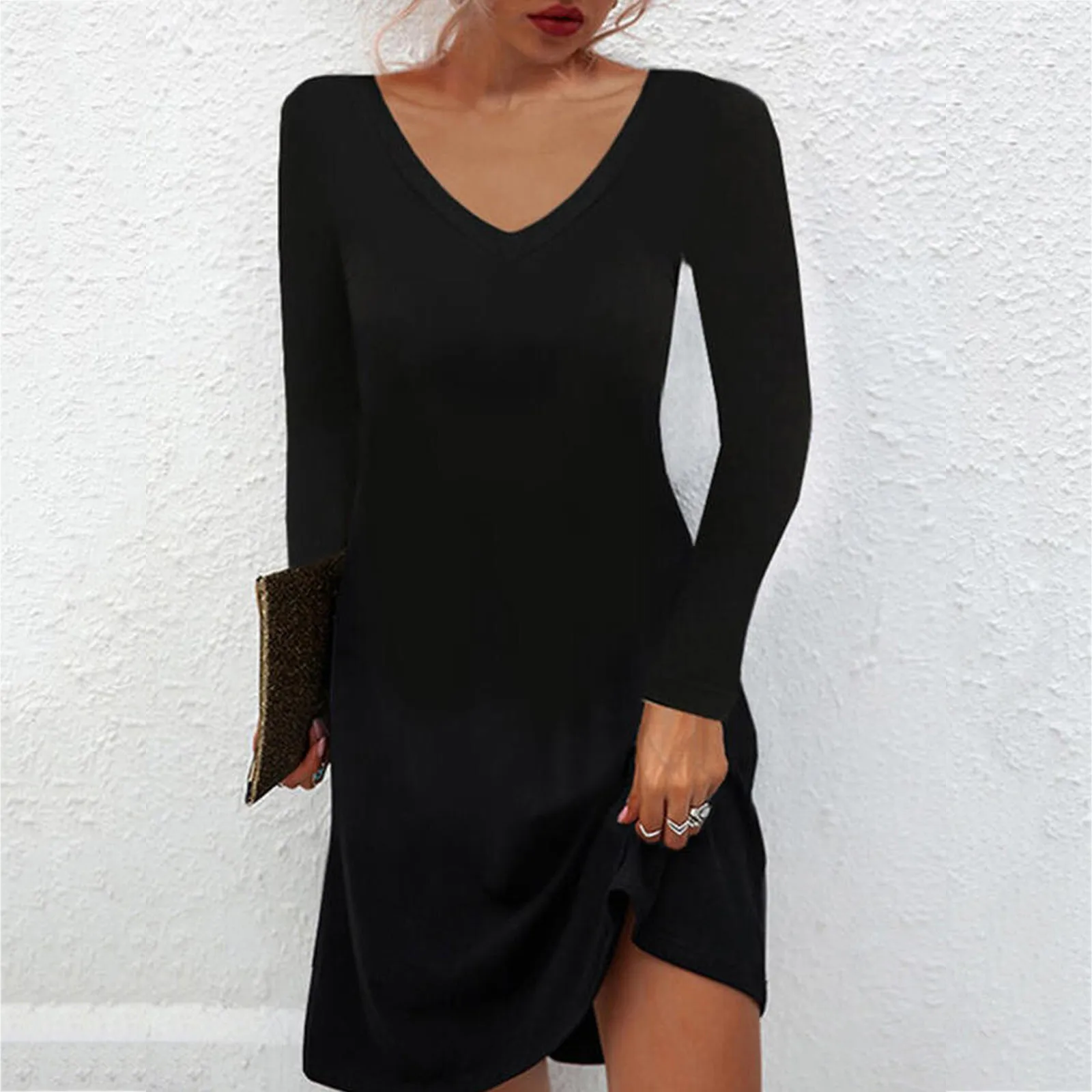 

Women Dresses Patchwork Mesh Lace Dress Long Sleeve Plain Elegant Casual Fashion Body-con Solid V Neck Womens Casual Dress