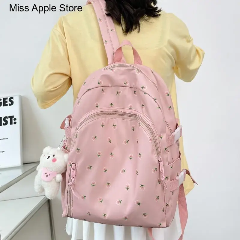 

Kawaii School Bag Lady Nylon Backpack Fashion Cute Women Floral Print Laptop Book Bag Trendy Female College Backpack Girl Travel