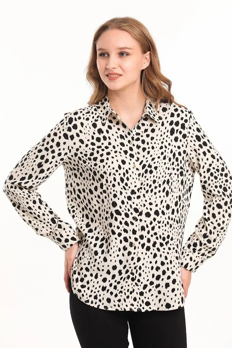 

Women's leaf printed shirt ecru 10BSTX