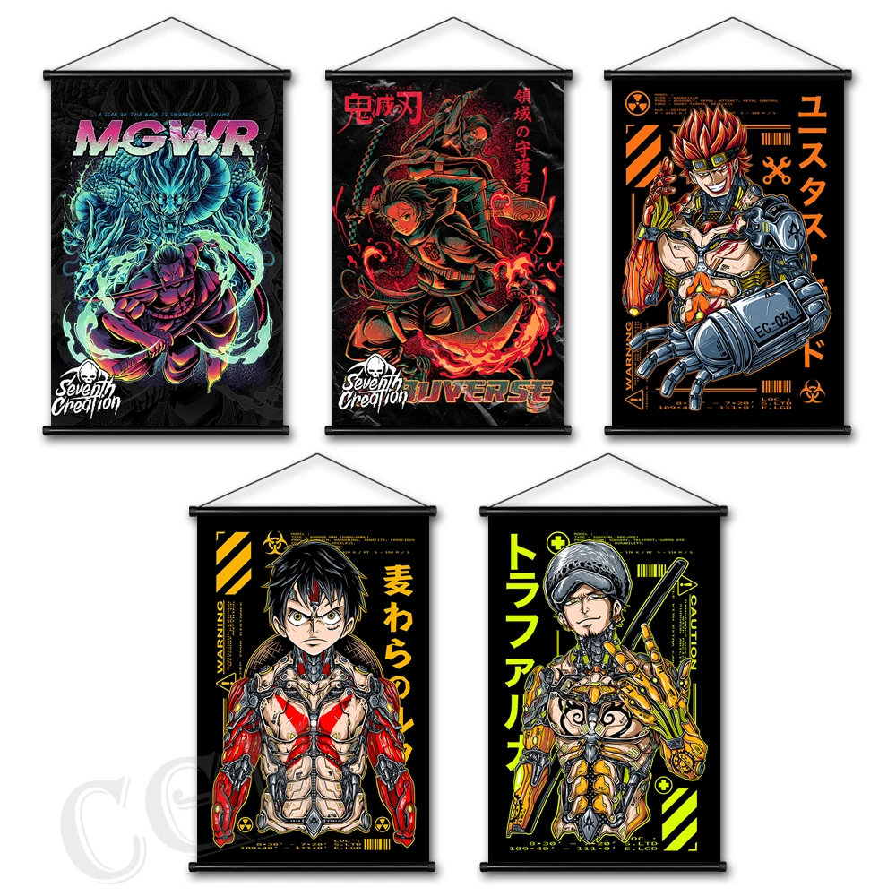 

One Piece Luffy Anime Wall Decor Scroll Hanging Poster Zoro Paintings for Living Room Canvas Prints Wall Art Decoration Bedroom