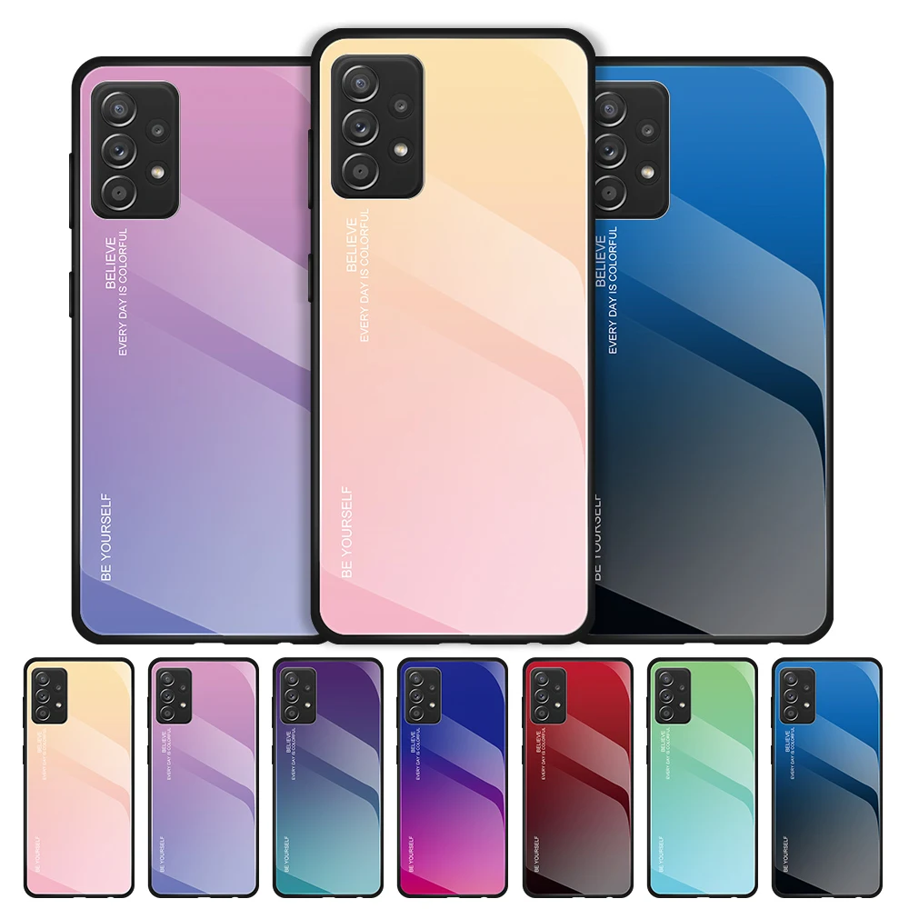 Color Case For Samsung Galaxy S22 S21 Ultra Plus S 21 FE S20 S10 Plus A53 A52 A52S A73 A72 A33 A13 A51 A71 Tempered Glass Cover