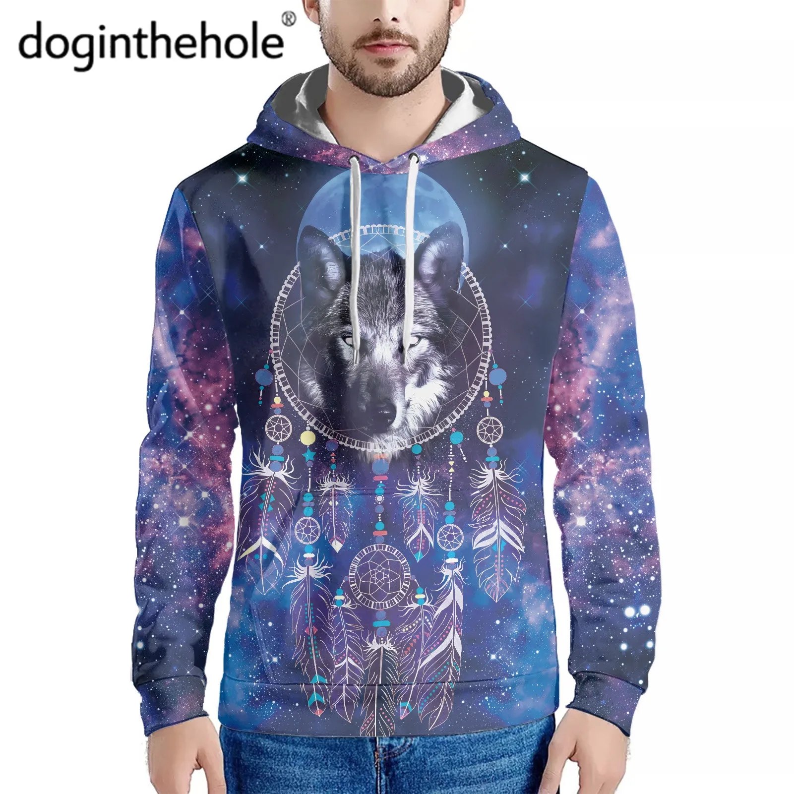 

Doginthehole Cool 3D Wolf Dreamcatcher Galaxy Printed Men Hoodies Casual Male Sweatshirt Long Sleeve Pullovers for Men Oversized