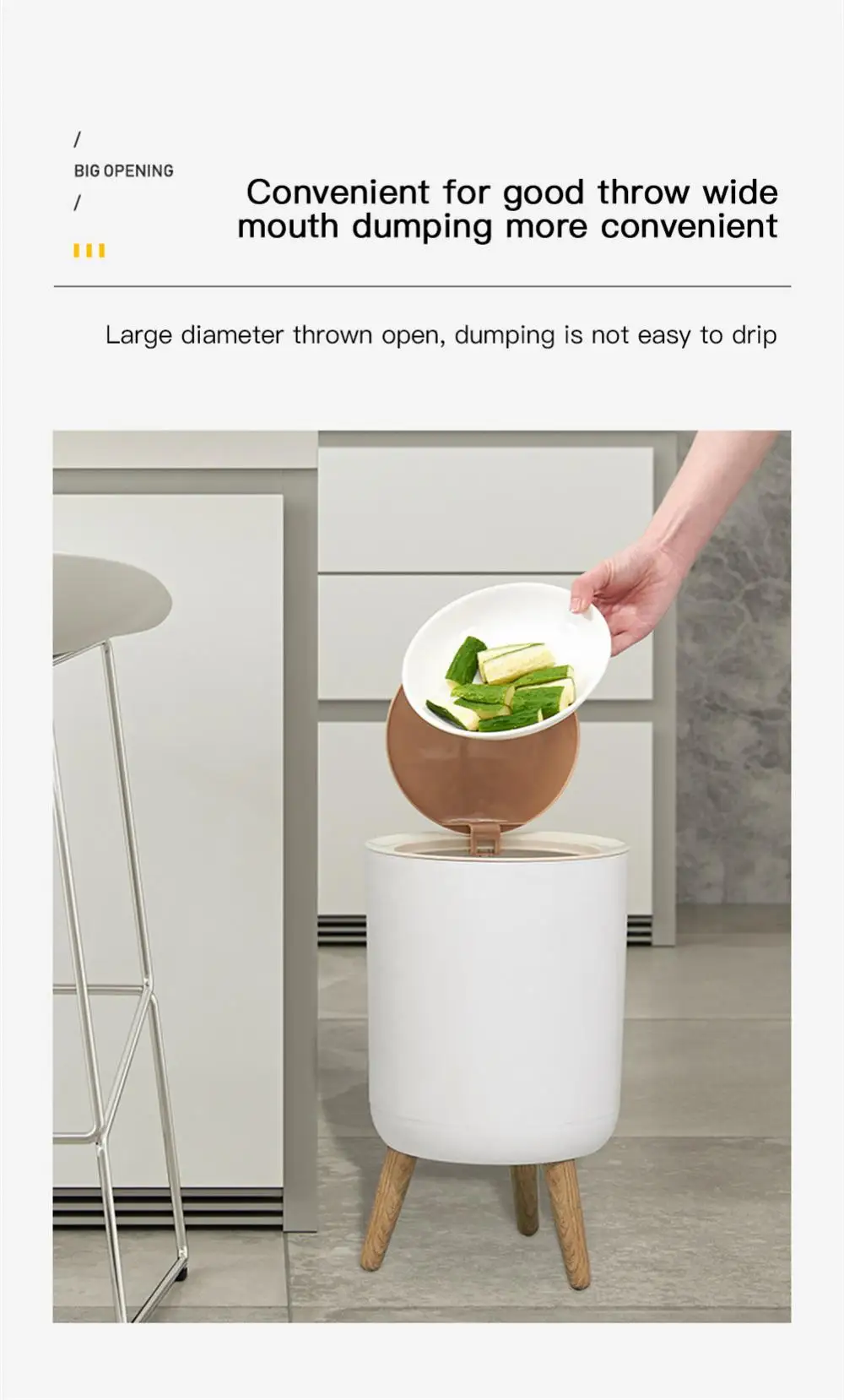 

Creative Desktop Cover Dustbin Large Capacity Garbage Container High Foot Trash Round Trash Bin Wood Grain Trash Can