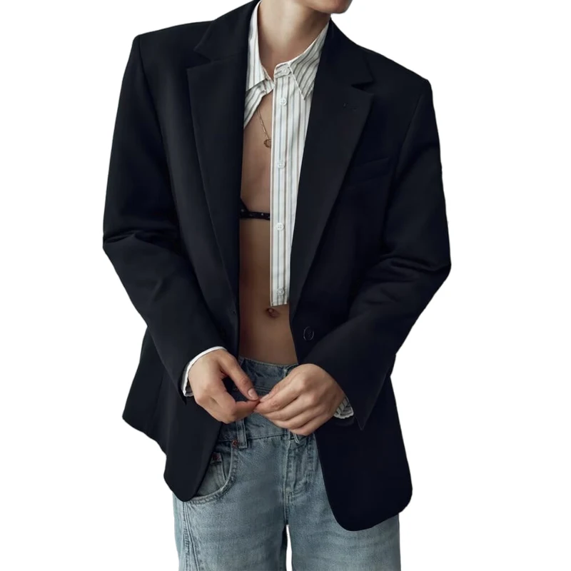 Женский однотонный костюм новый пиджак с отложным воротником в минималистичном