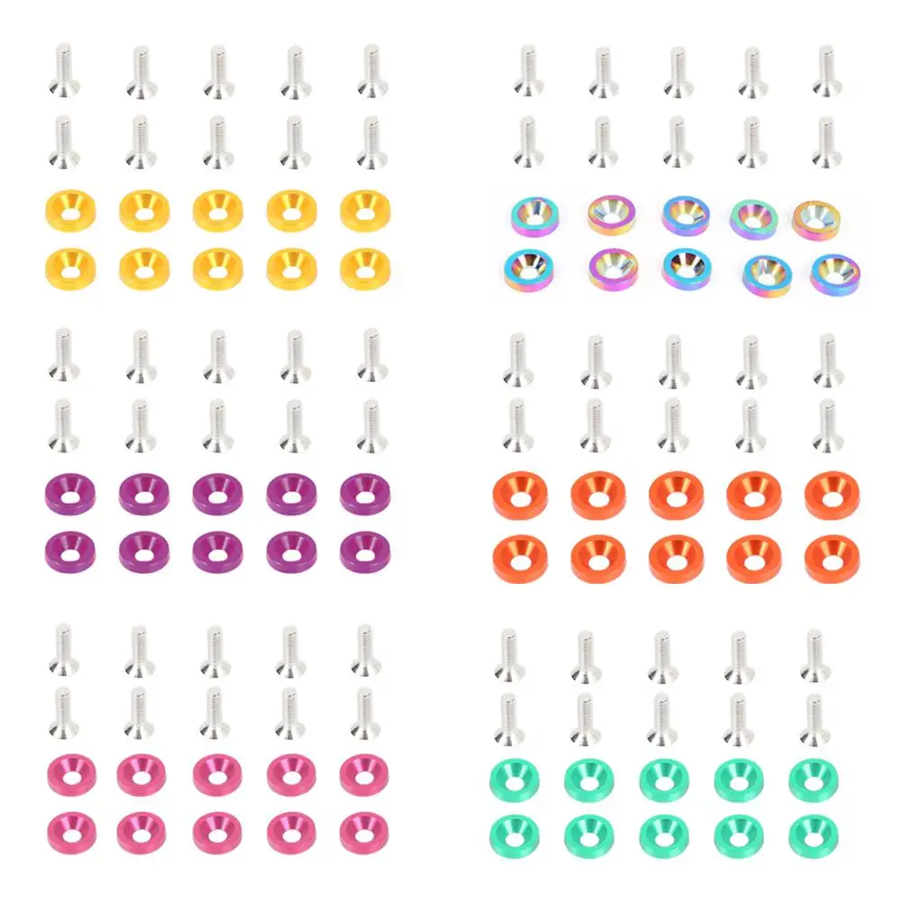 

10pcs Hexagon Screws Anodic Oxidation Surface Treatment Fasteners Car Fender Bumper Engine Aluminum Concave Washers