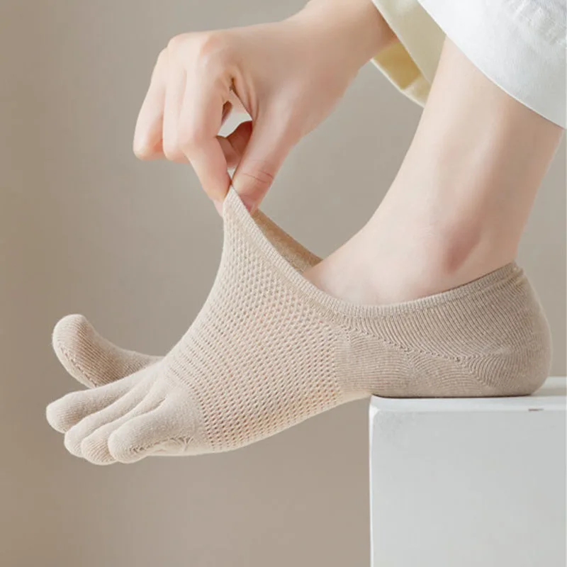 Women's Toe Socks Fashion Sweat-absorbing Breathable Cotton Boat Sock  Elastic Invisible Ankle Short Comfortable Casual Sokken