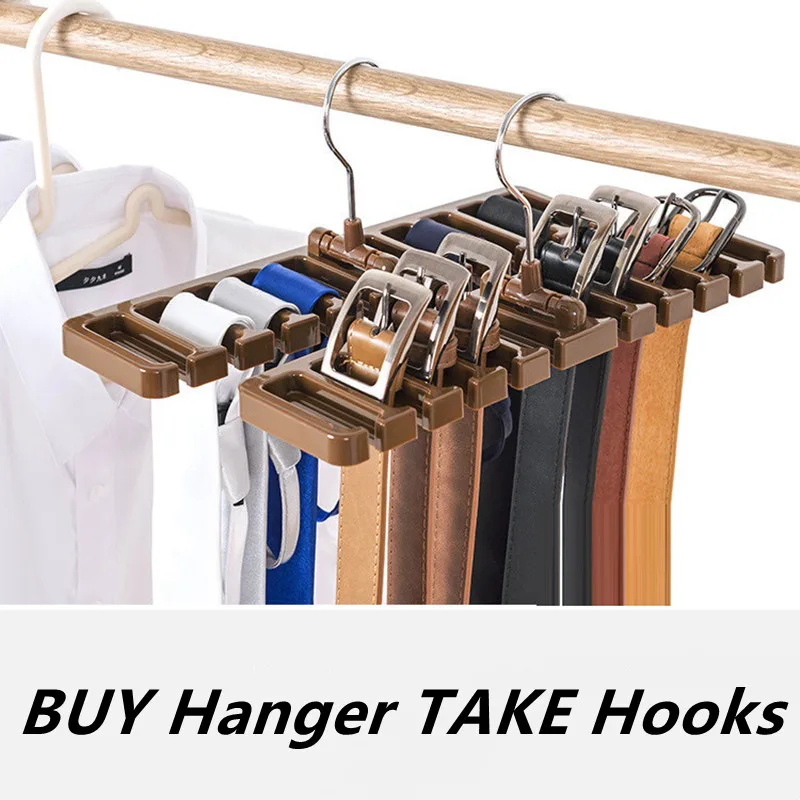 

Clothes Hangers Tie Belt Hanger Wardrobe Closet Clothing Organizer Large Capacity Slots Storage Rack Portable Scarf Hook Shelves