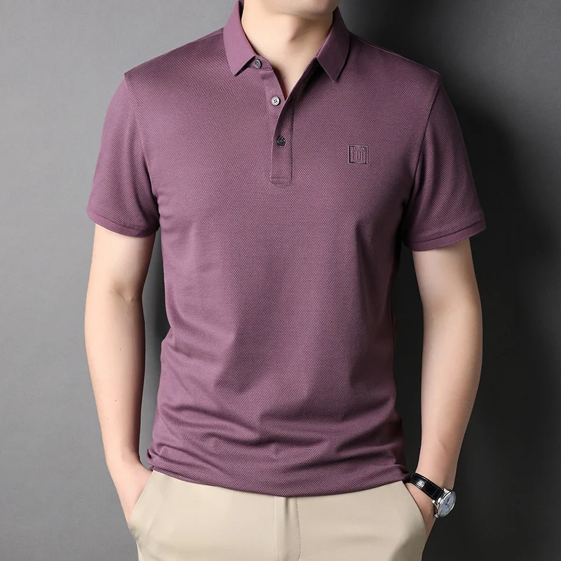 

Summer Mercerized Cotton Men's Polo Shirts Luxury Solid Color Short Sleeve Casual Thin Male T-shirts Classics Man Tees 3XL