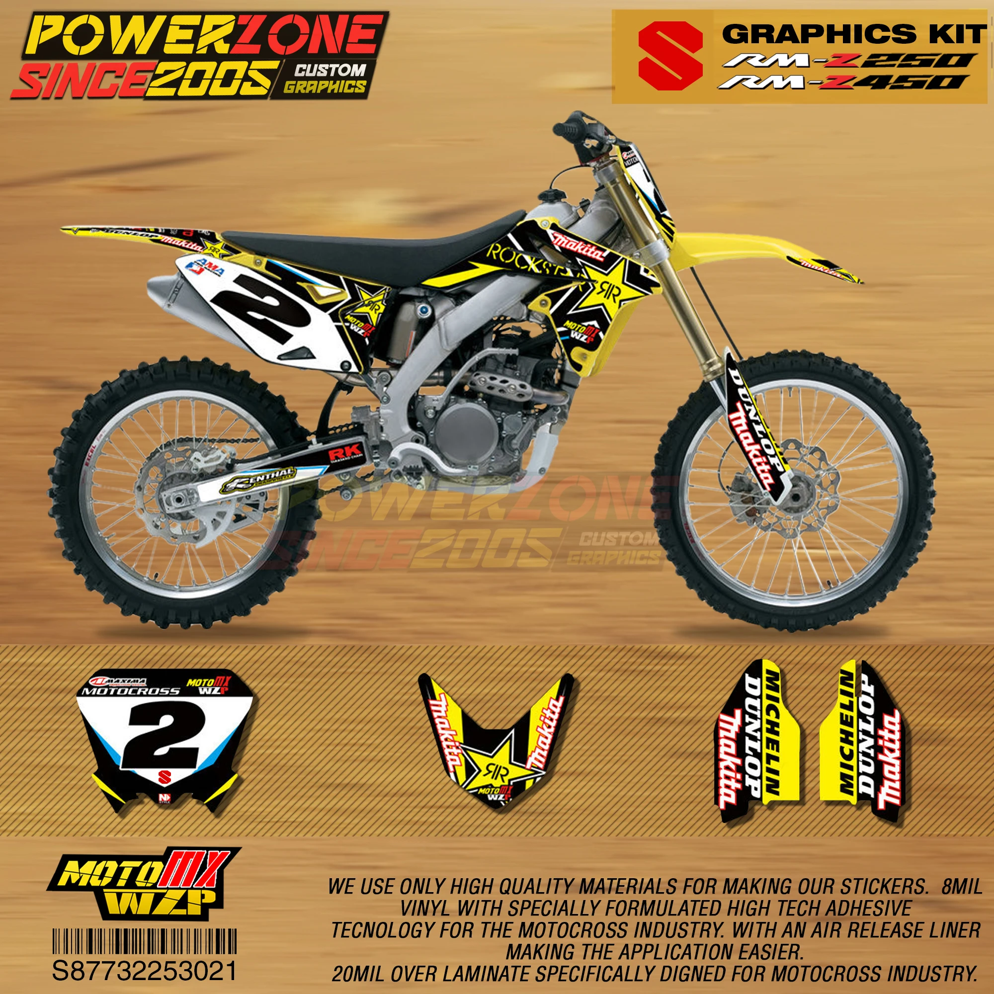 

PowerZone Custom Team Graphics Backgrounds Decals 3M Stickers Kit For Suzuki RMZ250 04-06 07-09 10-18 RMZ450 08-17 RM 03-08 021