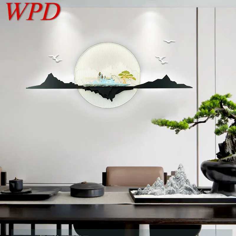 

WPD Chinese Bedside Wall Picture Lamp Creative Zen Background Modern LED 3 Colors Sconce for Home Living Room Bedroom