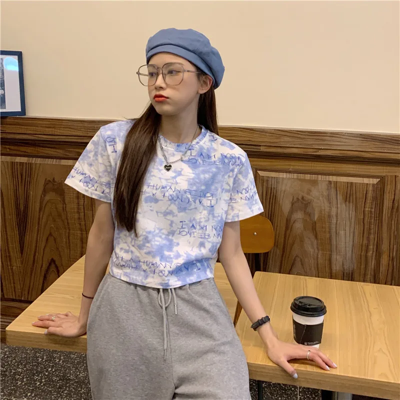 

Short Design Letter Pattern Causal Fashion College Wind Short Sleeve O-neck Women Top T-shirts