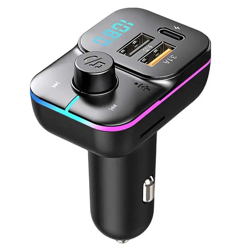 

Car Hands-free Blue Tooth 5.0 FM Transmitter With RGB Light MP3 Modulator Player Handsfree Audio Receiver 2 USB Fast Charger