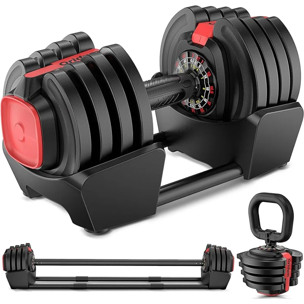 

Oridum Adjustable Dumbbell, 3-40LBS 12 Weight Options [Dumbbell, Barbell, Kettlebell] 3-in-1 Free Weights with Comfort &