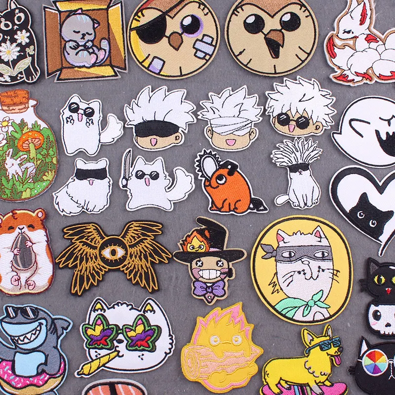 

Iron On Patch Japanese Anime Patches On Clothes Stripes DIY Cartoon Badges On Backpack Hook Loop Patches For Clothing Stickers