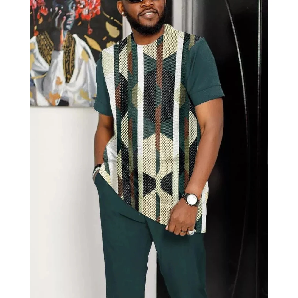 Afrika Dashiki Pant Set Summer Men's Street Short Sleeved 2-Piece Sports Jogging Suit Male Oversized Tracksuit Outfits