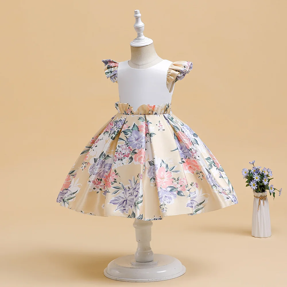 

2022 Foreign Trade New Baby Floral Print Children'S Dress Flying Sleeve Princess Skirt Vestidos Para Niñas YT024