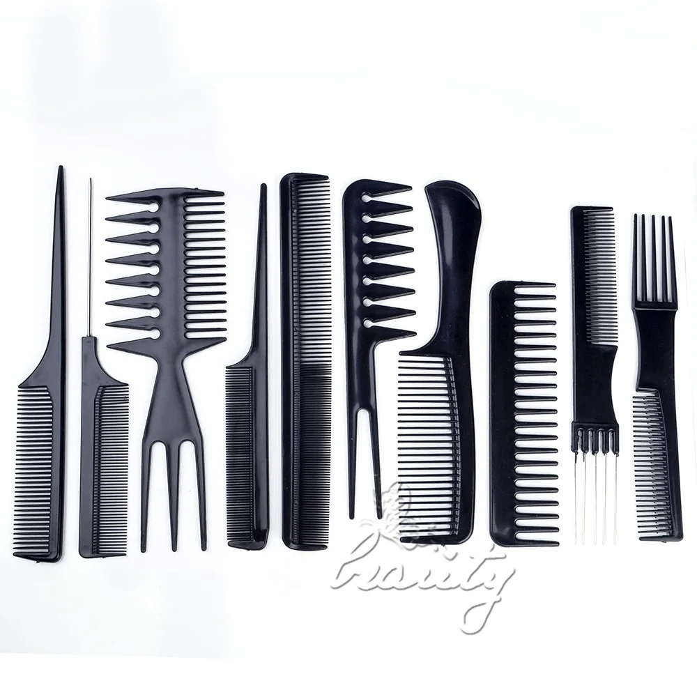 

10pcs set Professional Hair Styling Hair Combs Hairdressing Salon Plastic Barbers Brush Black Set For Hairdressers Black