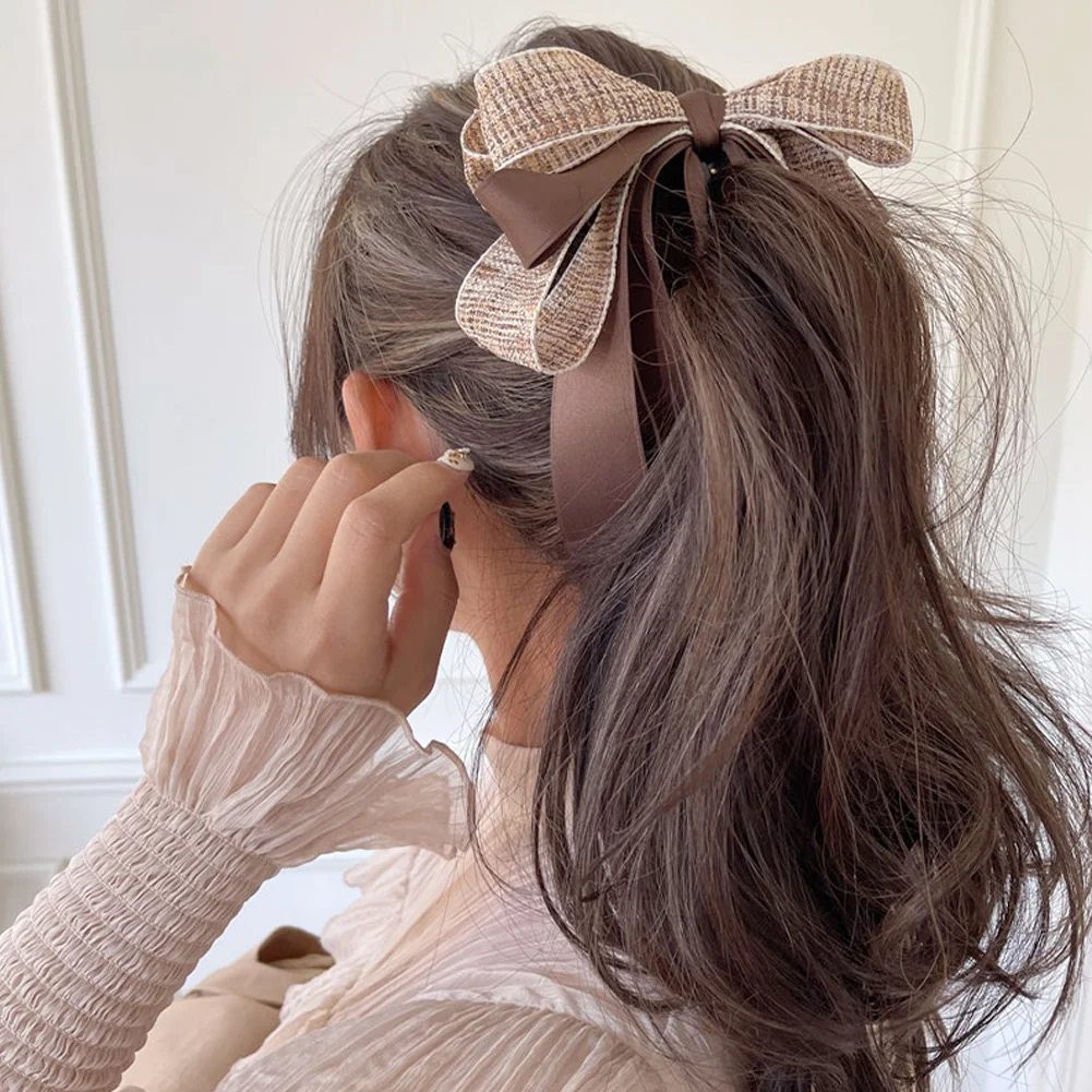 

High Ponytail Hair Clips For Girls Sweet Bowknot Ribbon Banana Clip Hair Tie Hair Accessories Gift Women Hairpin Scrunchies