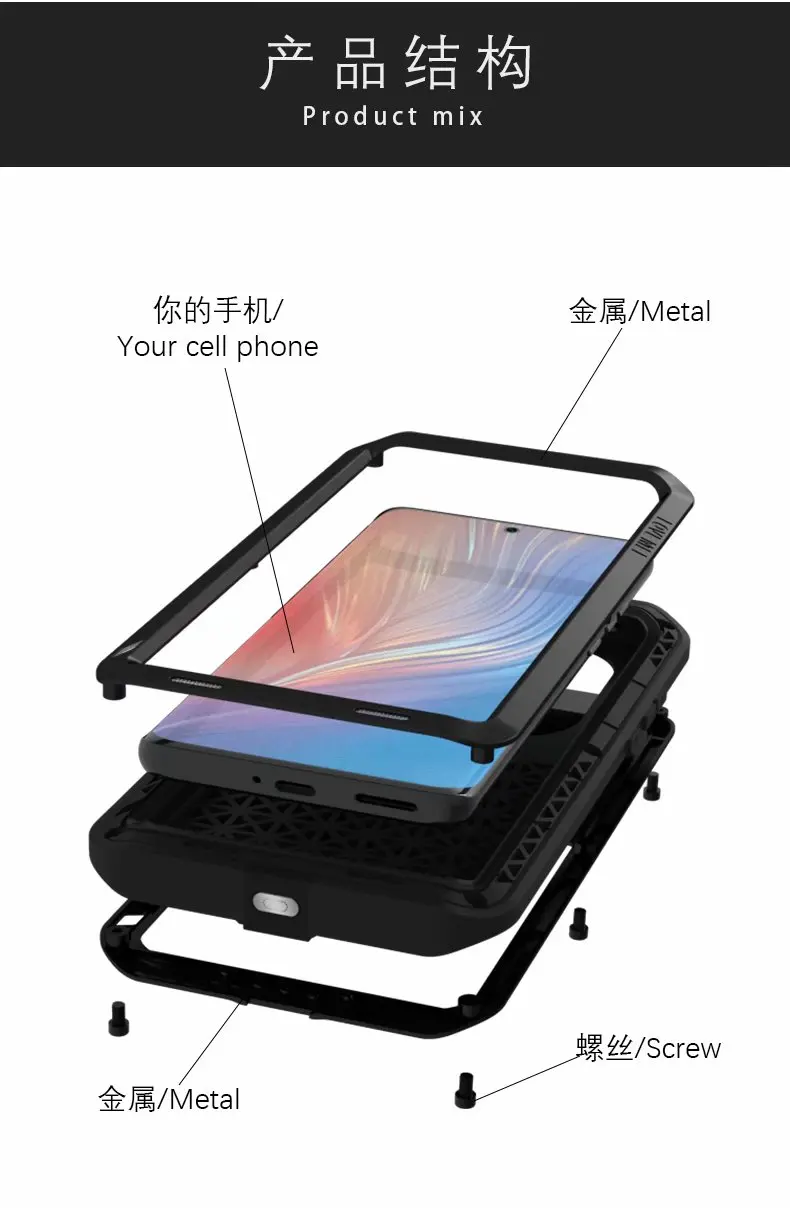 Powerful Shockproof Dirt Proof Aluminum Phonoe Case For Huawei P50 Pro Case Cover Phone Protective Shell Skin Bag