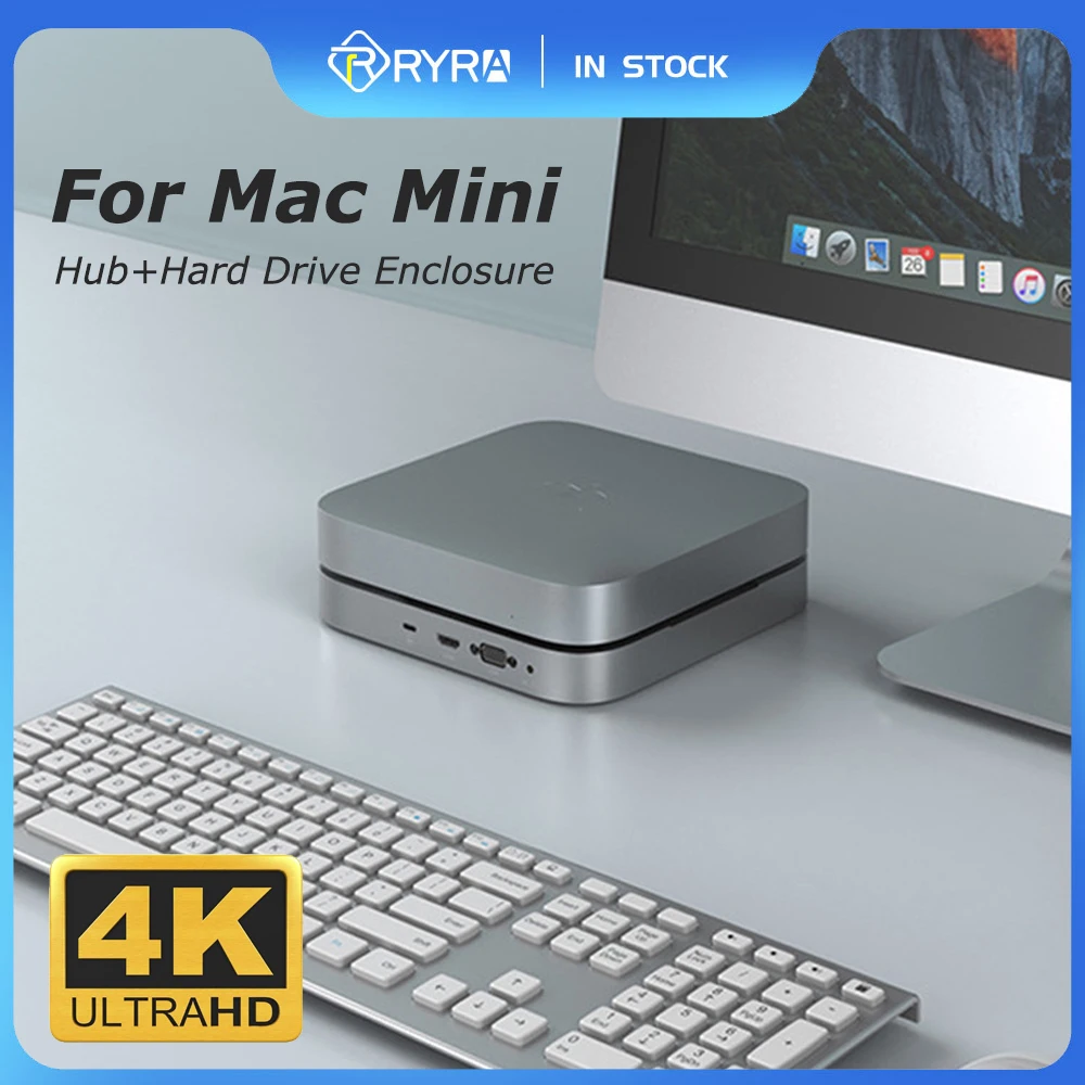 

RYRA Type-C Hub Docking Station For Mac Mini M1 M2 With 2.5 SATA III SSD HDD Hard Drive Enclosure USB3.0 4K HDMI SD/TF 1080P VGA