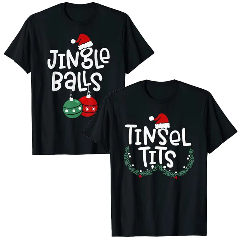 Jingle Balls Tinsel Tits Funny Matching Couple Chestnuts Xmas T-Shirt Gifts Sayings Christmas Pajamas Costume Graphic Tee Top