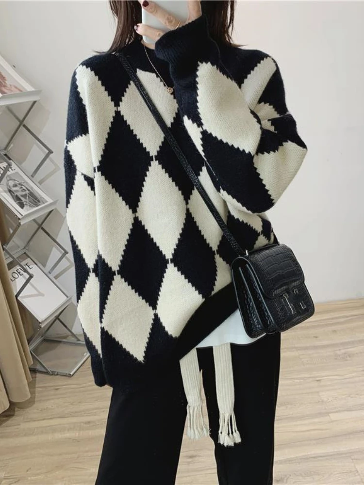Модный женский свитер новинка сезона осень-зима 2023 ромбовидный Вязаный топ в