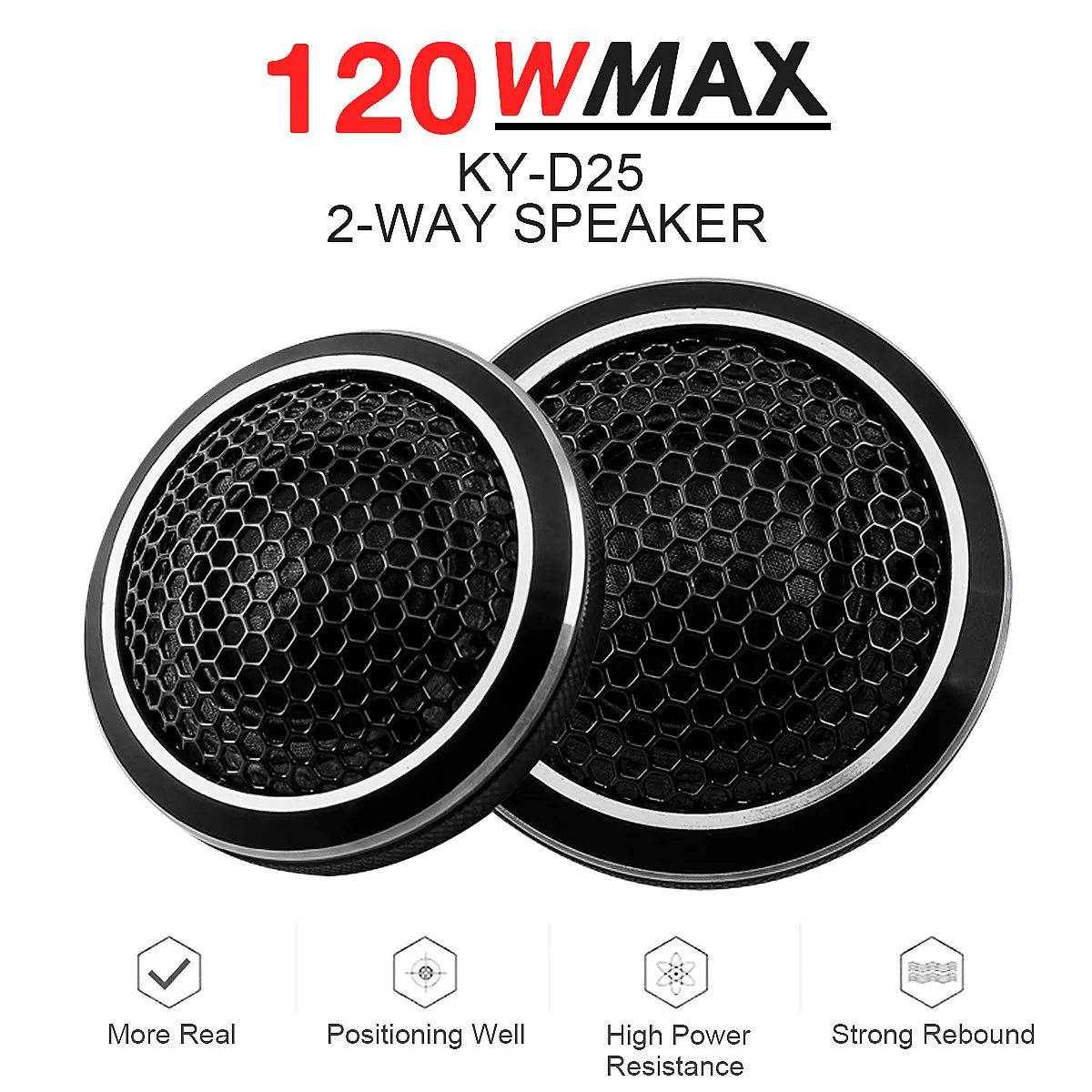 

2pcs 120W Mini Black Universal High Efficiency Dome Car Tweeter Stereo Speakers for Car Audio System