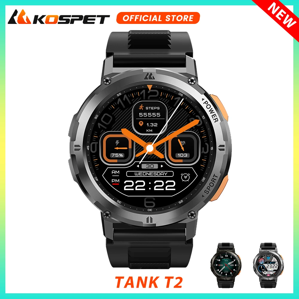  KOSPET TANK T2 Ultra Smart Watch Men Military Smartwatch Women Original Digital Fitness Watches AMOLED AI Voice AOD Bluetooth