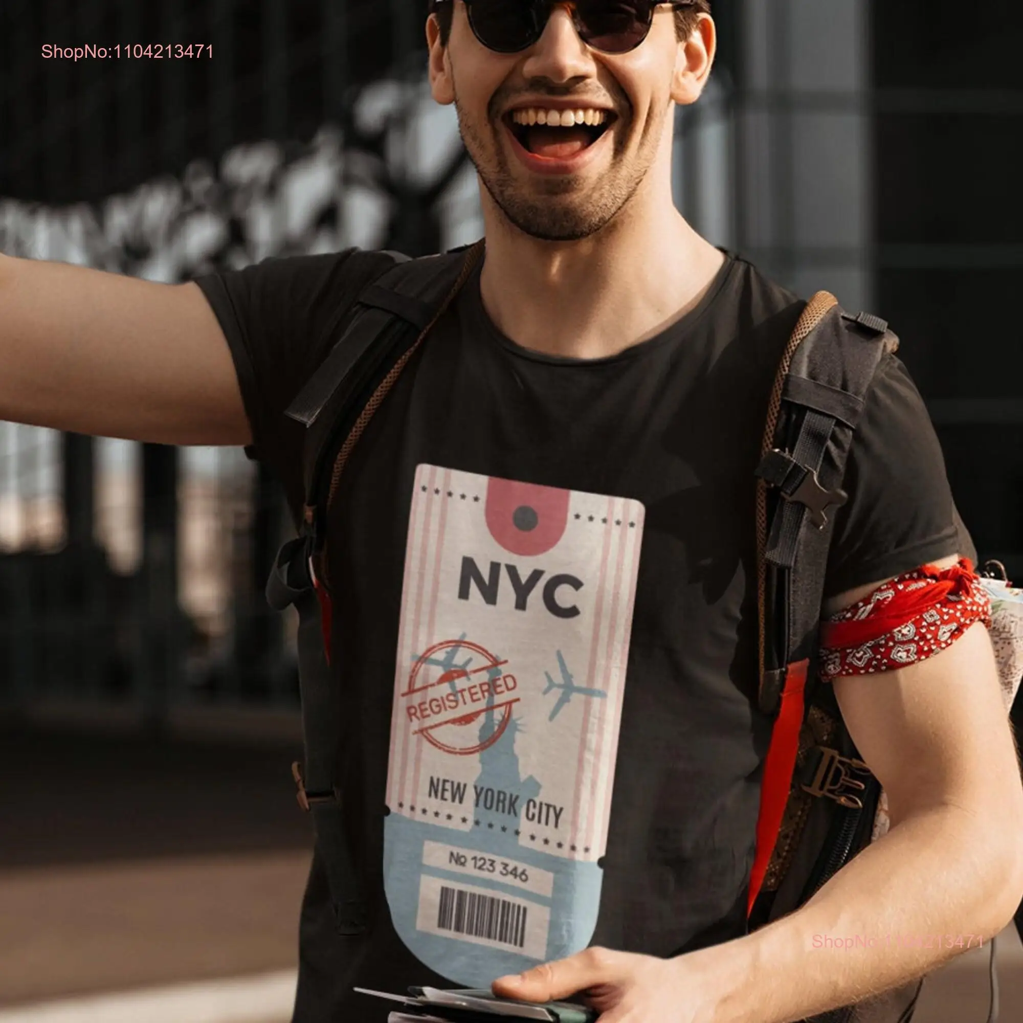 Retro New York Baggage Tag Organic Cotton T Shirt long or short sleeves