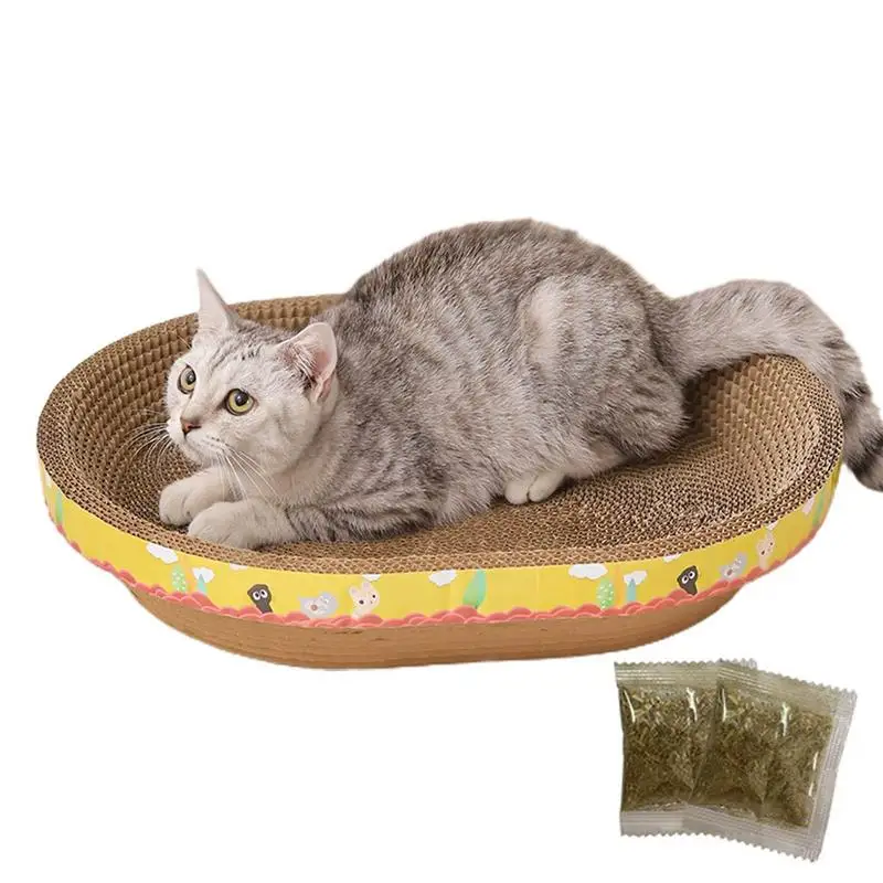 

Oval Cat Scratcher Bed Corrugated Cardboard Pad Scratching Bowl with Catnip Cat Scratching Relaxing Pad Bed Protects Furniture